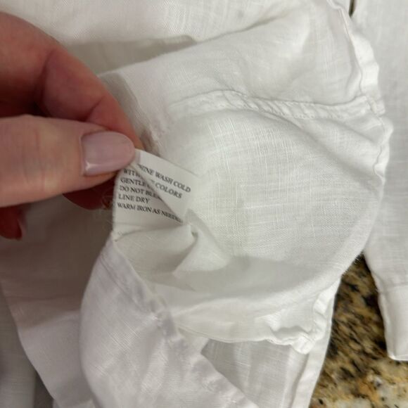Hanna G White Linen Long Sleeve Button Front Blouse Top Size M - Picture 7 of 9